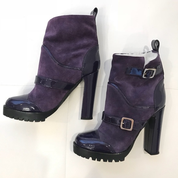 RED VALENTINO Suede Purple Shearling Booties Sz 40 - Picture 4 of 7